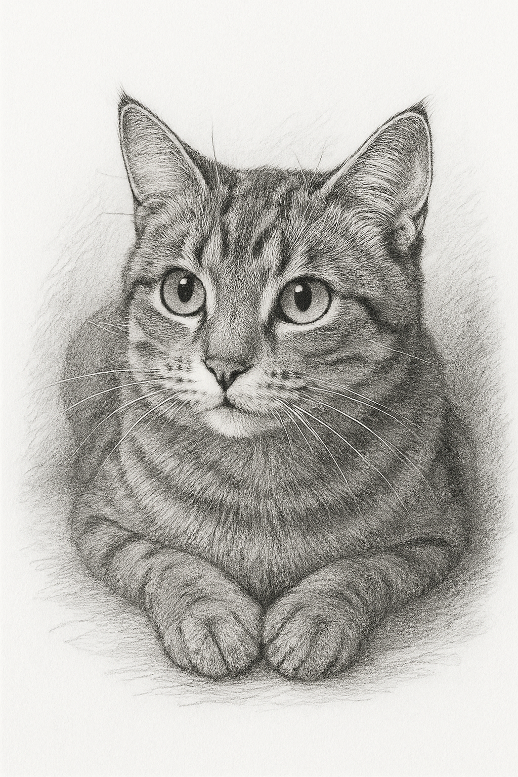 Custom pet portrait of cat in pencil style by The Family Portrait Company